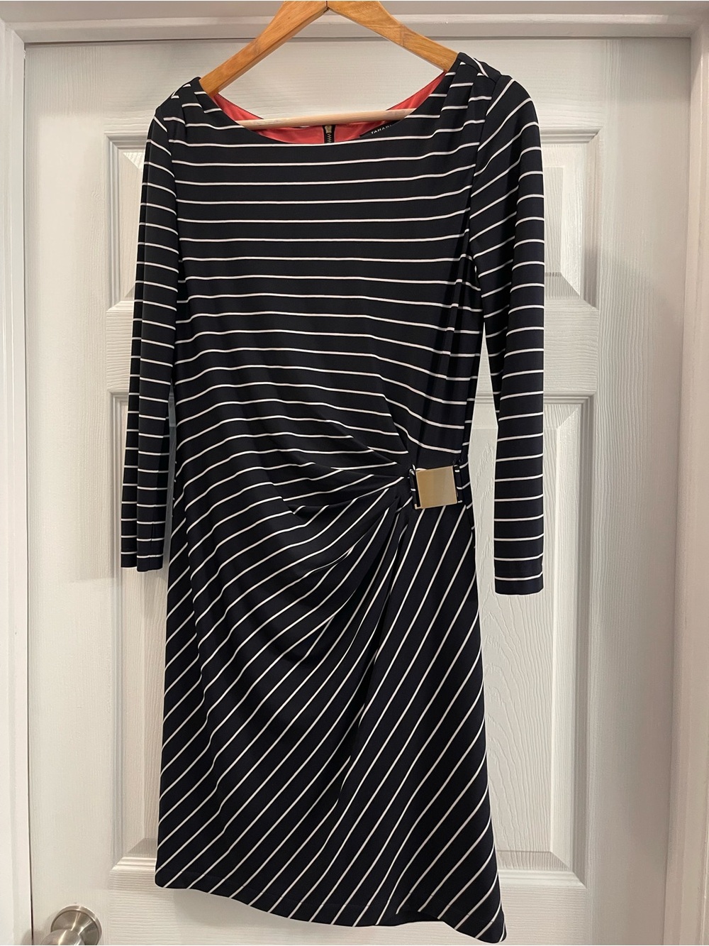 Striped Navy & White Sheath Dress with Side Detail